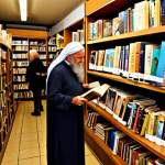 **

A cozy, independent bookstore in Tel Aviv. Warm lighting illuminates shelves filled with Hebrew books, some with colorful, modern covers and others with more traditional designs. A diverse group of people – young and old, religious and secular – browse the shelves, some holding books and chatting quietly. In the background, a poster advertises a reading by a local Israeli author. The overall feeling is one of community, intellectual curiosity, and the vibrant mix of old and new that characterizes Israeli culture.

**
