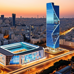 A dynamic and vibrant image embodying Israel's 'Startup Nation' spirit. Feature diverse young entrepreneurs collaborating in a sleek, modern tech hub, with abstract elements representing innovation, rapid growth, and resilience. The background subtly hints at the Tel Aviv skyline and a bustling, energetic ecosystem. Emphasize a 'can-do' attitude and pioneering spirit, with bright, optimistic lighting and a clean, high-tech aesthetic, photorealistic.