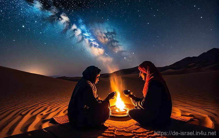 이스라엘에서의 사막 캠핑 - **Prompt 1: Majestic Desert Sunset over Ancient Dunes**
    A breathtaking, wide-angle shot of a vas...