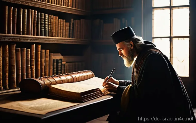 이스라엘 역사적 문서 보관소 - **Prompt 1: Ottoman-Era Scribe in a Dimly Lit Archive**
    "A medieval-style scene depicting a scho...