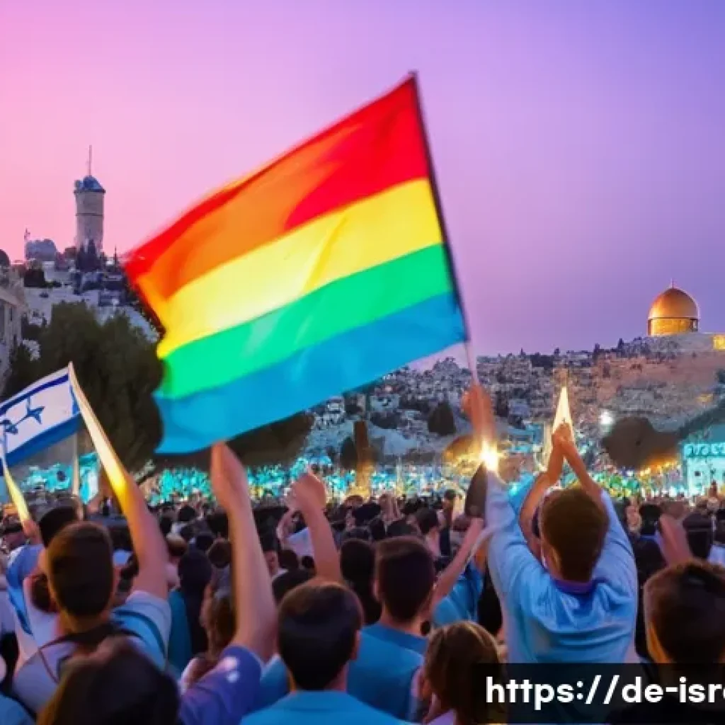 이스라엘 독립기념일 축제 - **Prompt:** "A vibrant, panoramic scene depicting the transition from dusk to night in an Israeli ci...