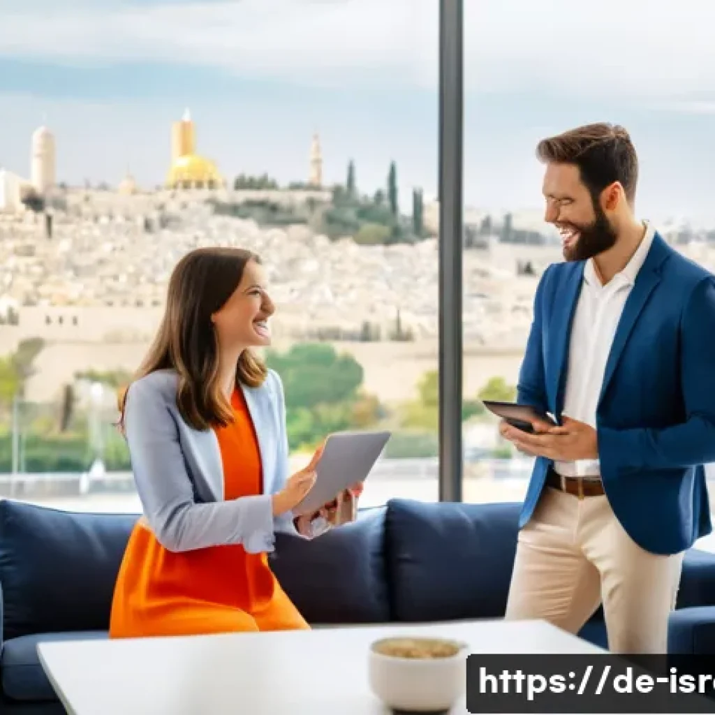 이스라엘에서의 자동차 렌트 팁 - **Prompt:** A young, well-dressed couple, a man and a woman in their late 20s or early 30s, are seat...