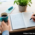 이스라엘 히브리어 학습 프로그램 - A cozy study scene in a modern German apartment with a young adult casually dressed in comfortable c...