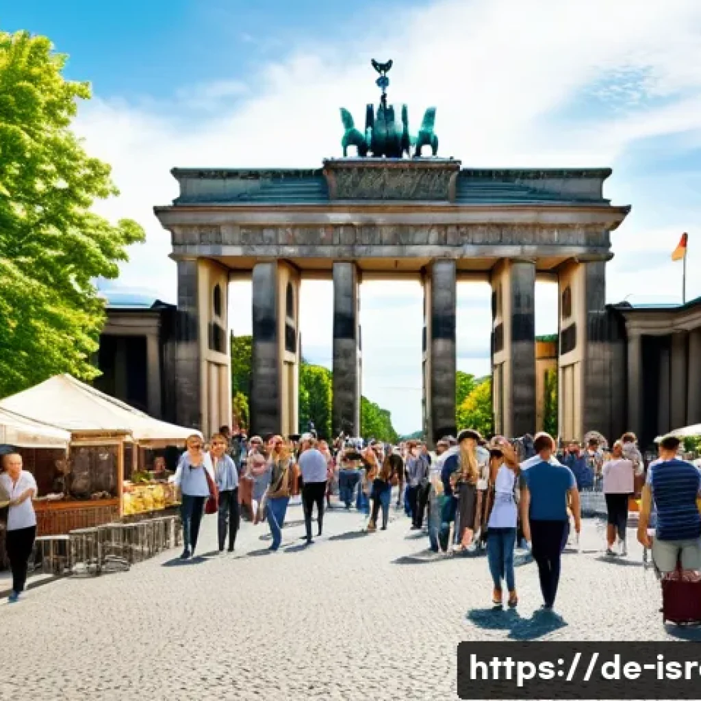 이스라엘 관광객을 위한 지역별 여행 정보 - A vibrant street scene in Berlin featuring the iconic Brandenburg Gate in the background during a su...