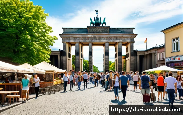 이스라엘 관광객을 위한 지역별 여행 정보 - A vibrant street scene in Berlin featuring the iconic Brandenburg Gate in the background during a su...