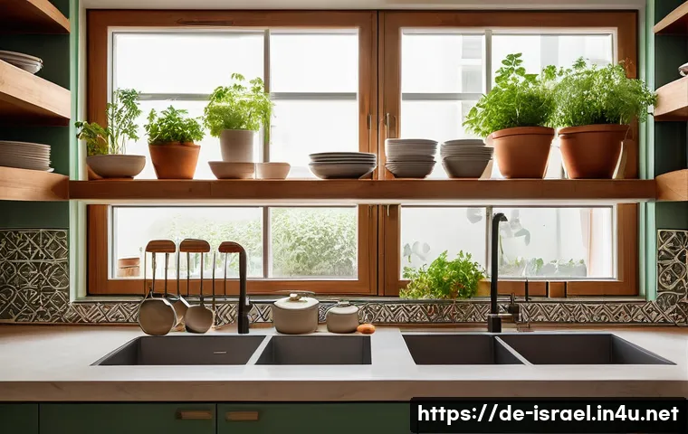 이스라엘에서 배우는 쿠셔 요리 비법 - A detailed, warm kitchen scene in a modern Israeli home showcasing the strict separation of dairy an...