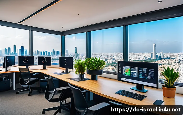 이스라엘 정부의 해외 투자 정책 - A modern Israeli tech startup office scene in Tel Aviv, featuring diverse professionals collaboratin...