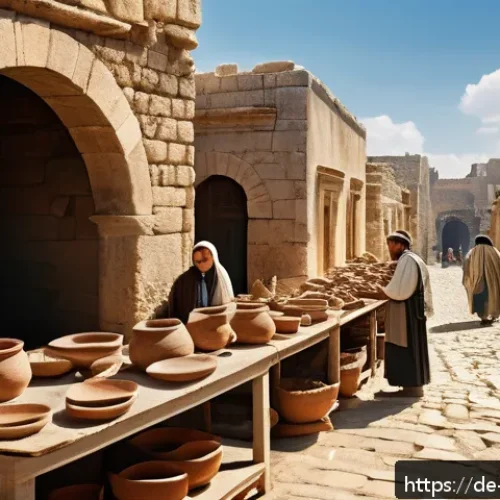 이스라엘 역사 투어 가이드 - A bustling ancient city street in Israel during the Roman period, showing layered architecture with ...